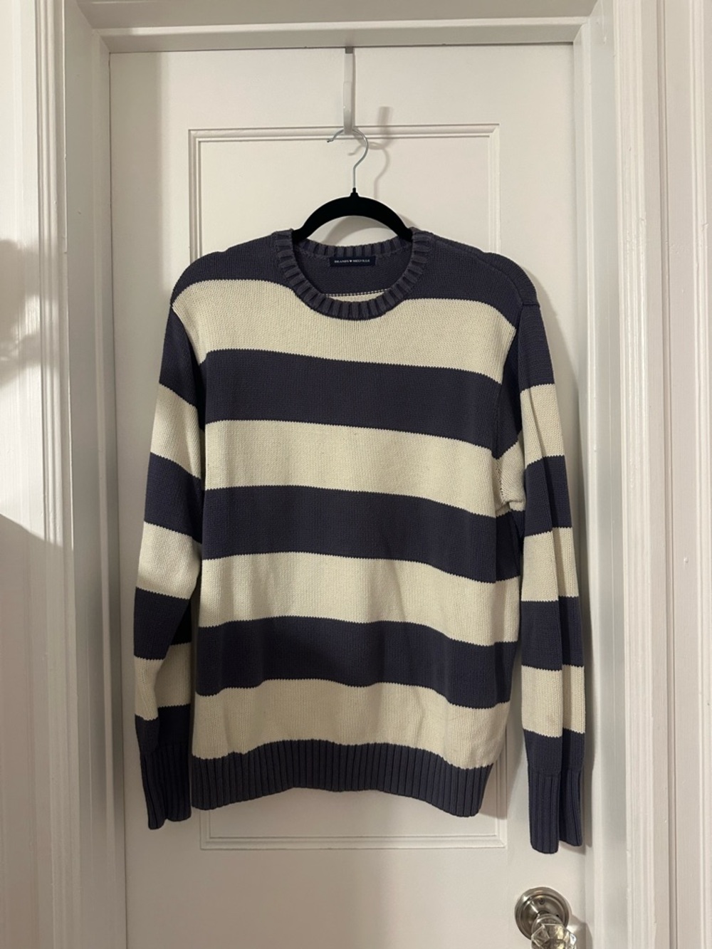 Brandy Melville Purple and Cream Striped Crewneck Sweater